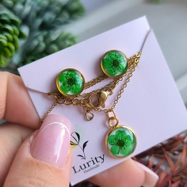 Серьги + кулон с цветком Спиреи 80019 фото